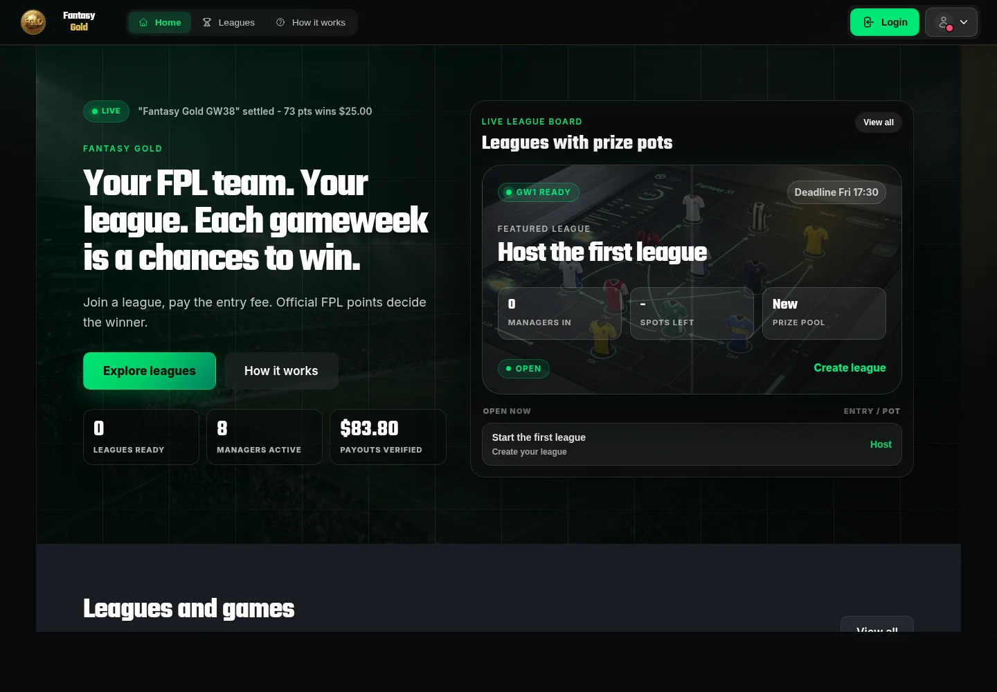 Fantasy Gold League live competition platform