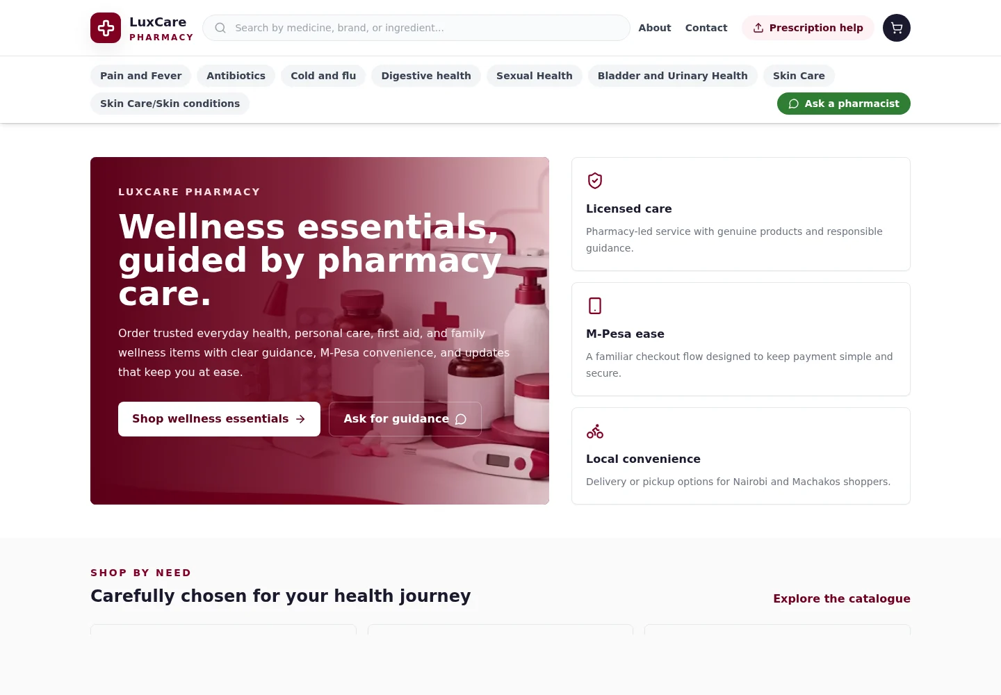 Luxcare Pharmacy digital storefront